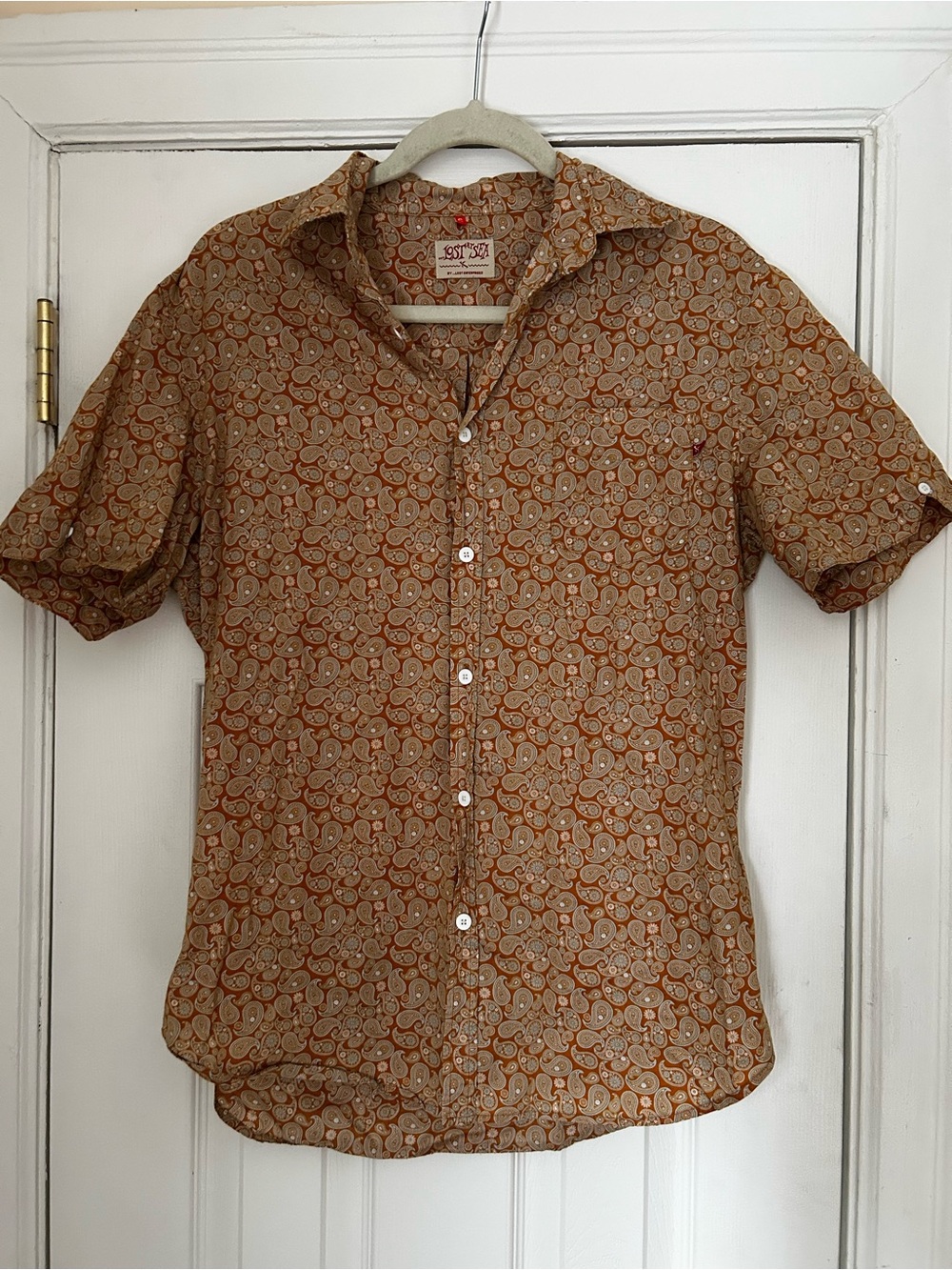 Men's Short-Sleeve Paisley Button-Down Shirt — Orange & Blue